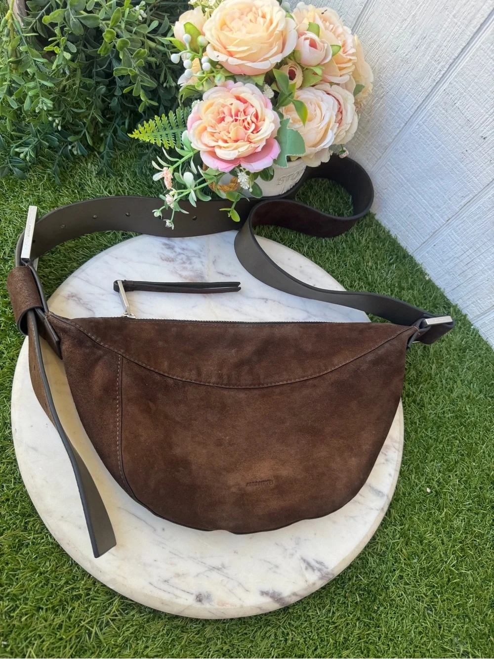 All Saints Brown Suede Crossbody Bag